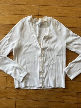 White Ribbed Cardigan Lace Trim Soft Girl Balletcore Button Up Top